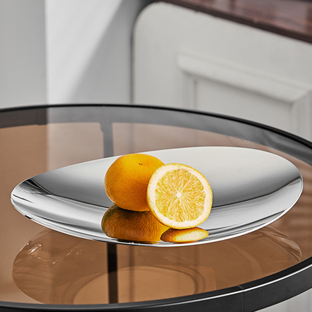 Yurtrain Home Decorative Frost Technique Stainless Steel Oval Korean Style Food Grade Serving Candy Tray & Dry Fruit Plate