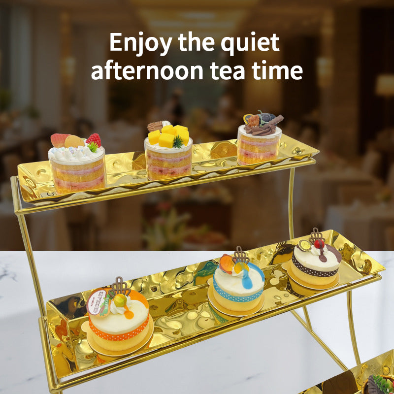 Buffet Gold Stainless Steel Modern Handmade Wedding Cake Stand Double Layer Reusable Multipurpose Storage Rack Dessert Cakes
