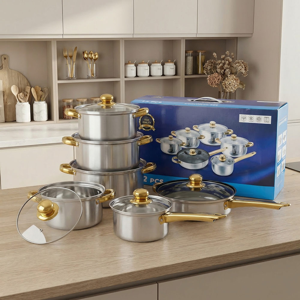 Yurtrain 12 Piece Pots Sets Nonstick Cookware Kitchen Cooking Pot Set Non-Stick Cookware Set 401 Stainless Steel Kettle