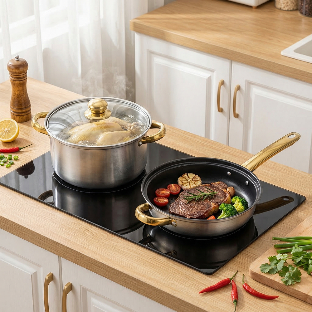 Yurtrain 12 Piece Pots Sets Nonstick Cookware Kitchen Cooking Pot Set Non-Stick Cookware Set 401 Stainless Steel Kettle