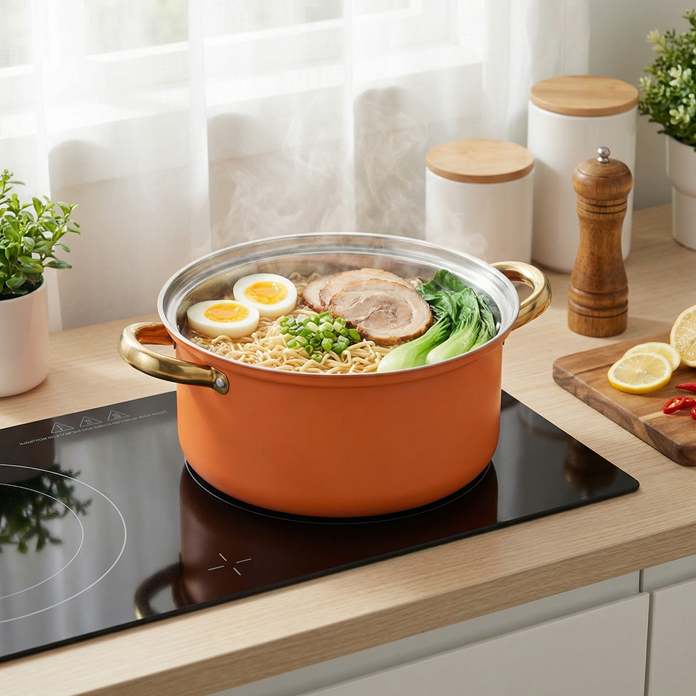12-Piece 410 Stainless Steel Cookware Set Orange Non-Stick Pan with Glass Cover Includes Cooking Pot Ware