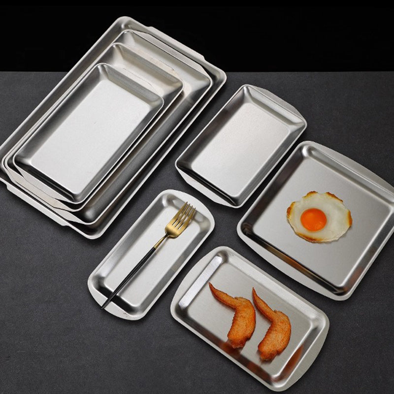 Yurtrain Customizable Thickened Stainless Steel Dinner Rectangular Korean Barbecue Meat Fruit Serving Tray Durable Hotel Serving