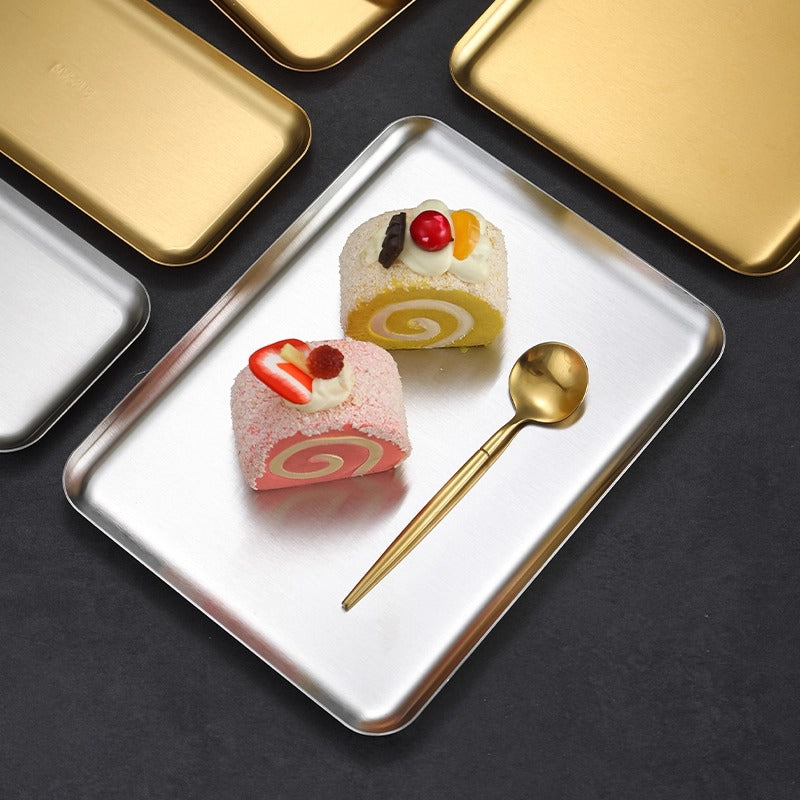 Yurtrain Custom 304 Stainless Steel Gold-Plated Nonstick Pan Cookie Sheet Baking Serving Tray Steamed Fruit Plate Dishes Plates