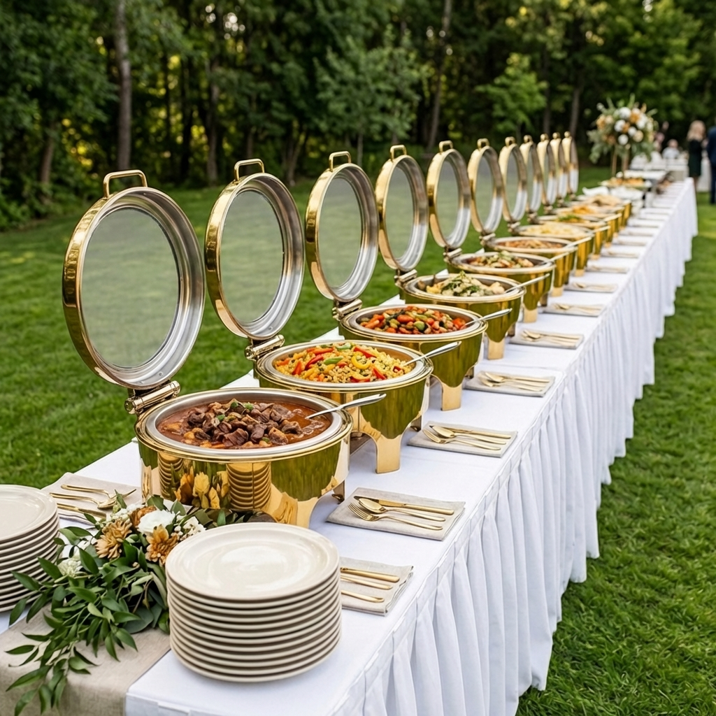 Luxury Gold Silver Commercial Stainless Steel Square Buffet Stove Chafing Dish with Hydraulic Lid for Catering Events