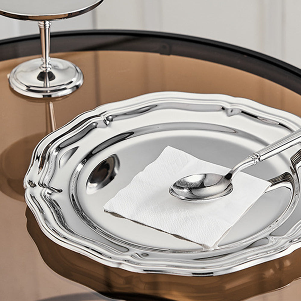 Retro Nordic Inspired Stainless Steel Tray Polished Frost Technique Food Grade Disposable Afternoon Tea Dessert Cake Snack Plate