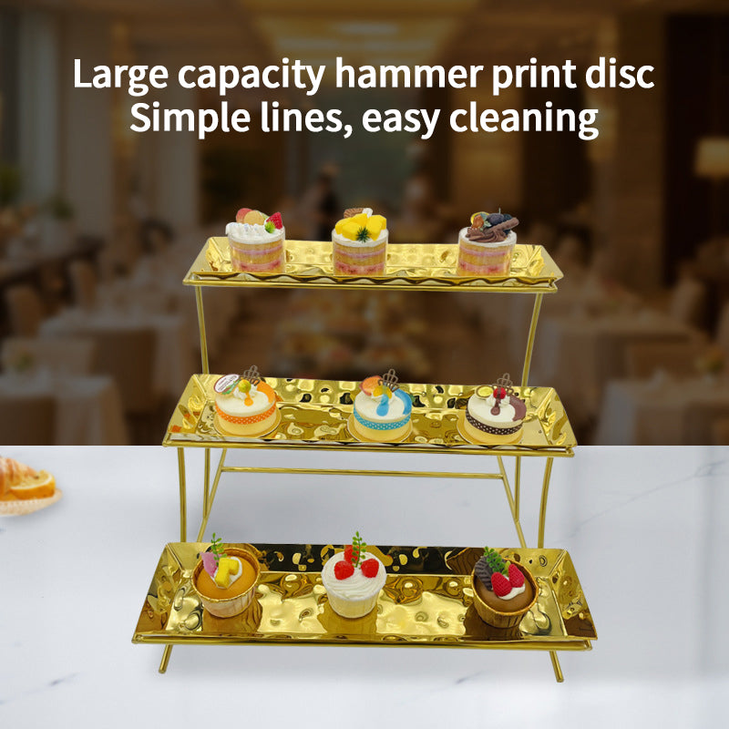 Buffet Gold Stainless Steel Modern Handmade Wedding Cake Stand Double Layer Reusable Multipurpose Storage Rack Dessert Cakes