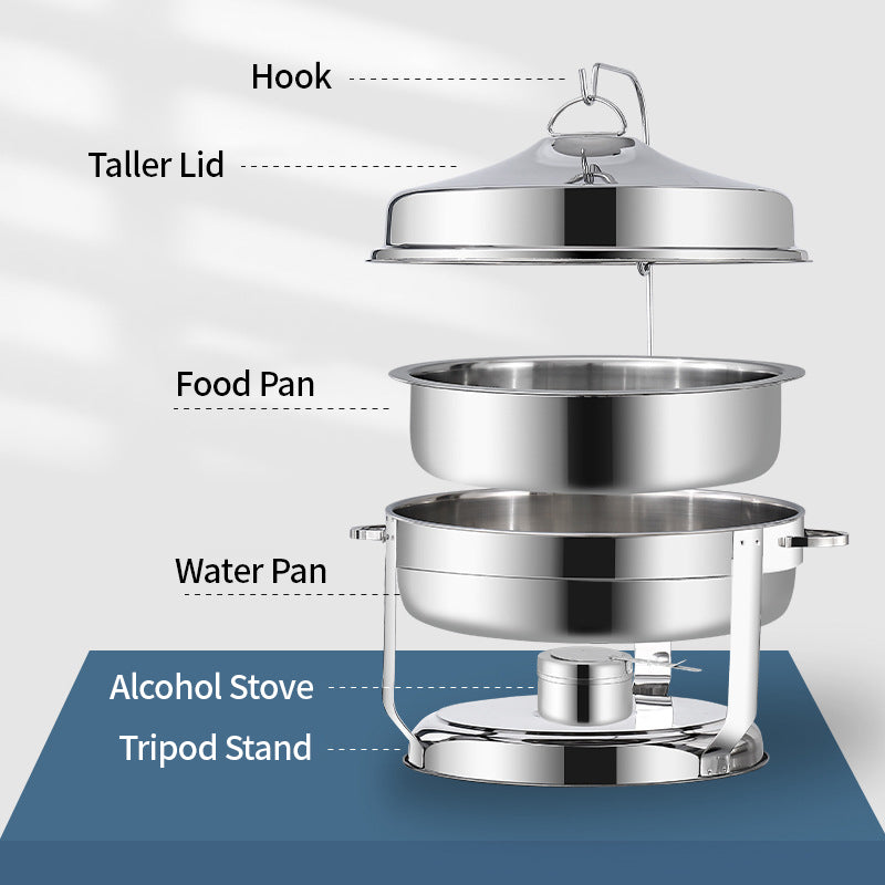 Luxury Hotel Party Restaurant Food Grade Stainless Steel Gold Silver Alcohol Heating Food Insulation Chafing Dish