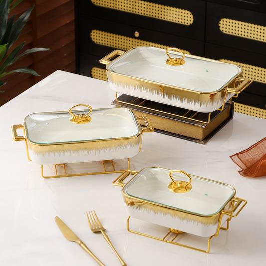 Yurtrain Luxury Ceramic Food Warmer Buffet Serving Dish Tray Hotel Buffet Soup Pot Casseroles Set