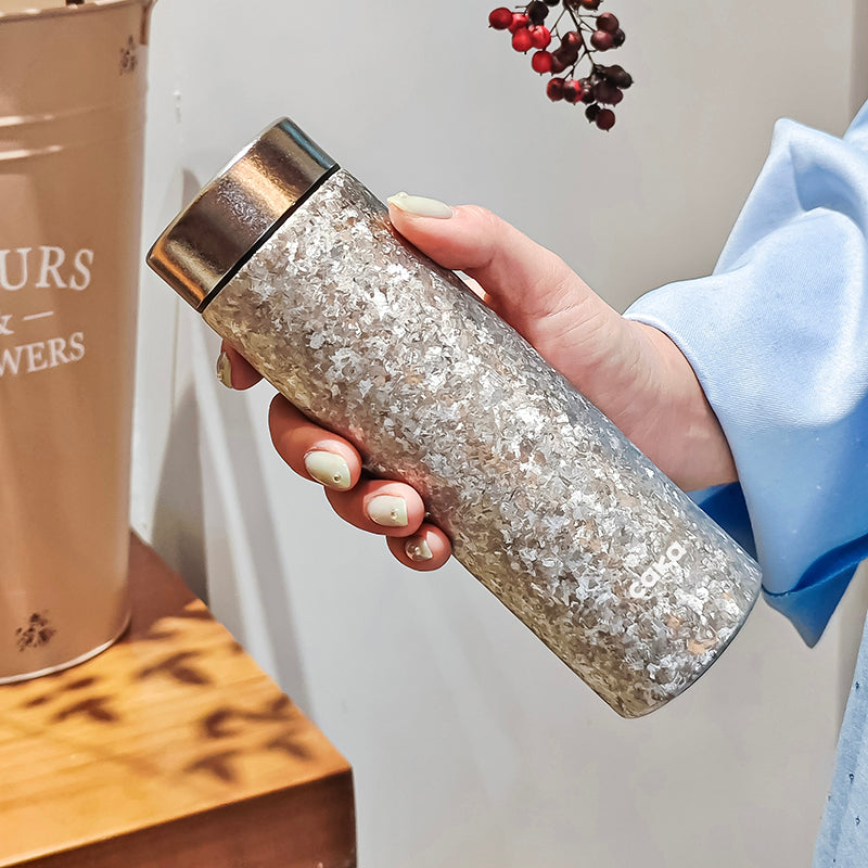 Yurtrain High-Grade 300ml Pure Titanium Double-Layer BPA Free Portable Vacuum Flask 24hr Insulation Ice Flower Craft Travel Cup