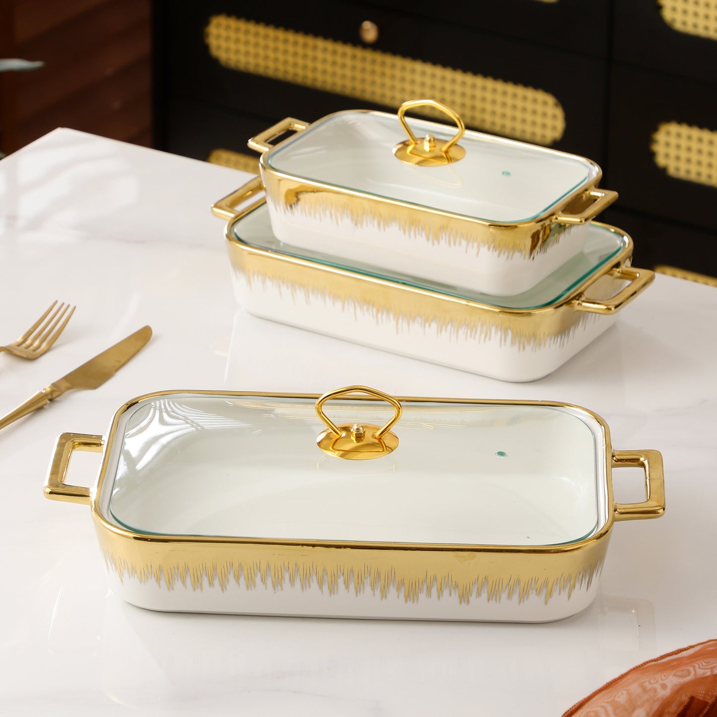 Yurtrain Luxury Ceramic Food Warmer Buffet Serving Dish Tray Hotel Buffet Soup Pot Casseroles Set
