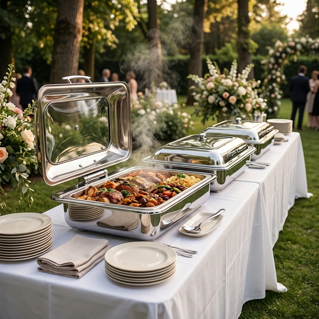 Luxury Buffet Equipment Stainless Steel Gold Silver Chafer Chafing Dish Chaffing Dishes Set Saving Food Warmer for Catering