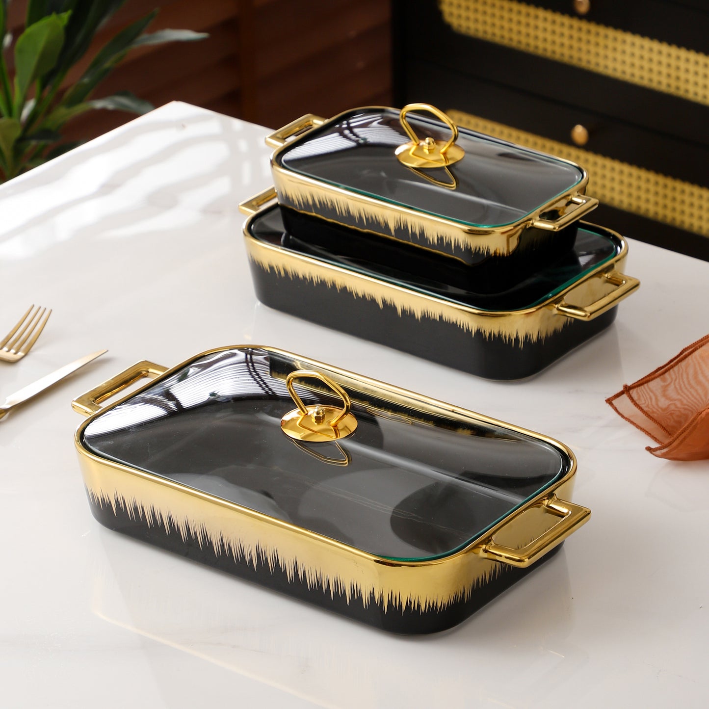 Yurtrain Luxury Ceramic Food Warmer Buffet Serving Dish Tray Hotel Buffet Soup Pot Casseroles Set