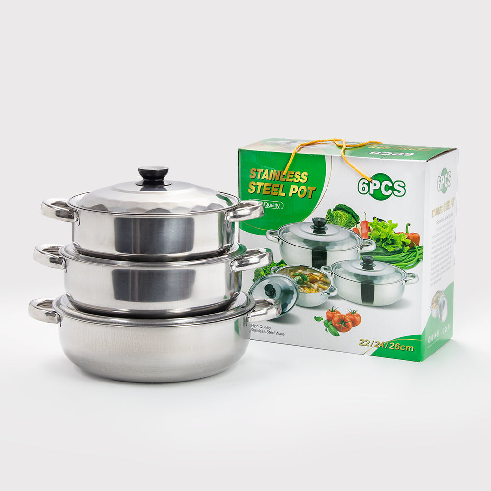 Yurtrain Stainless Steel Soup Cookware Sets Stock Pots Round Cooking Pot With Pot Cover Soup Pots Set of 3 22/24/26cm