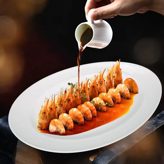 Yurtrain Bone China White Oval Ceramic Plate Heat Resistant Steak Dish Pasta Appetizer Banquet Dinner Serving Fish Dish