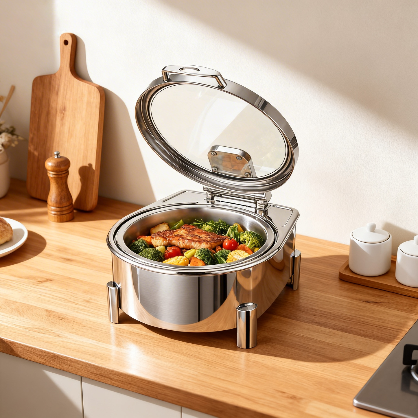 Wholesale Stainless Steel Luxury Hydraulic Induction Chafing Dishes for Restaurant Hotel Buffet Use