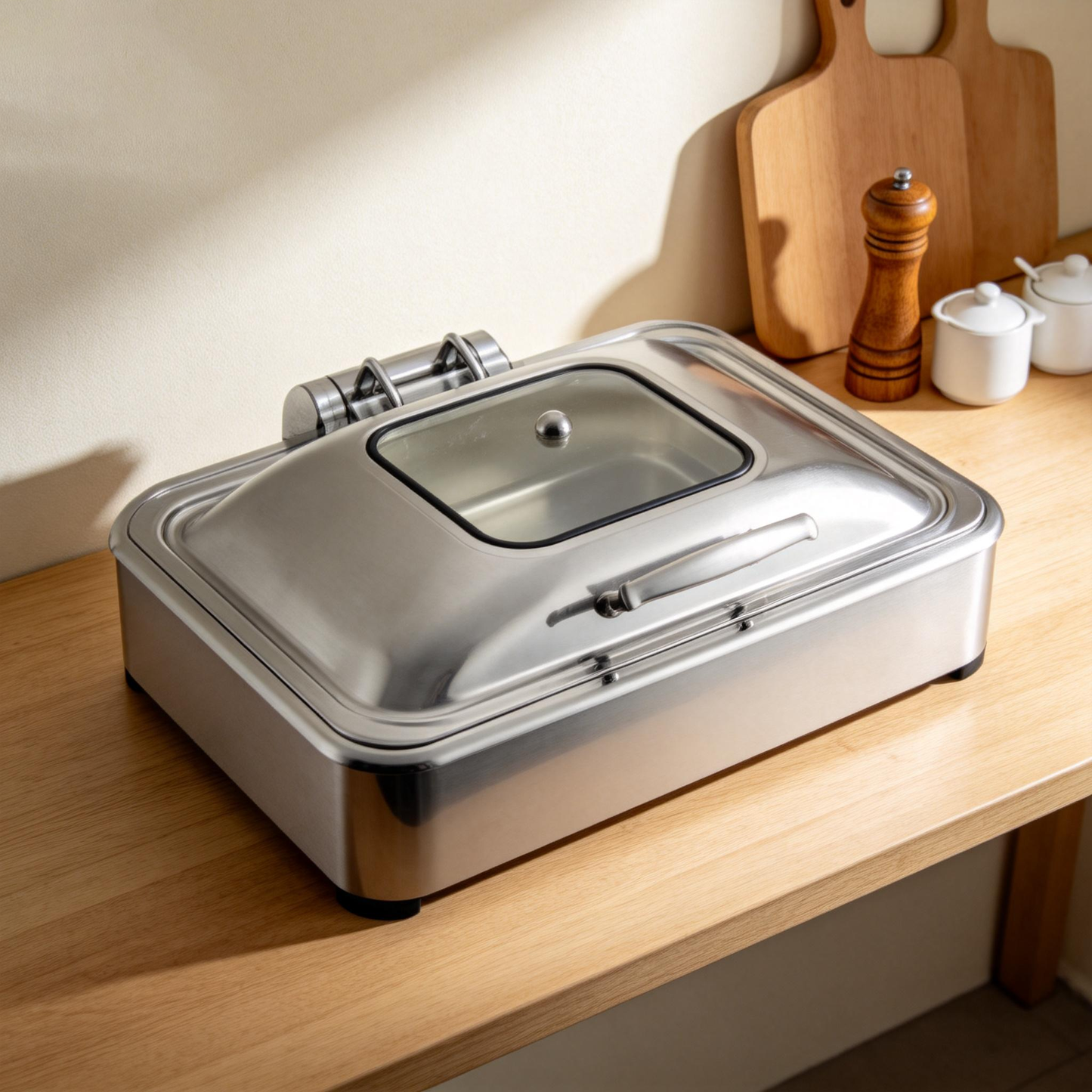 Rectangular Chaffing Dishes Stainless Steel Catering Equipment Double Pan Flip Top Chafing Dishes Buffet Catering Food Warmer
